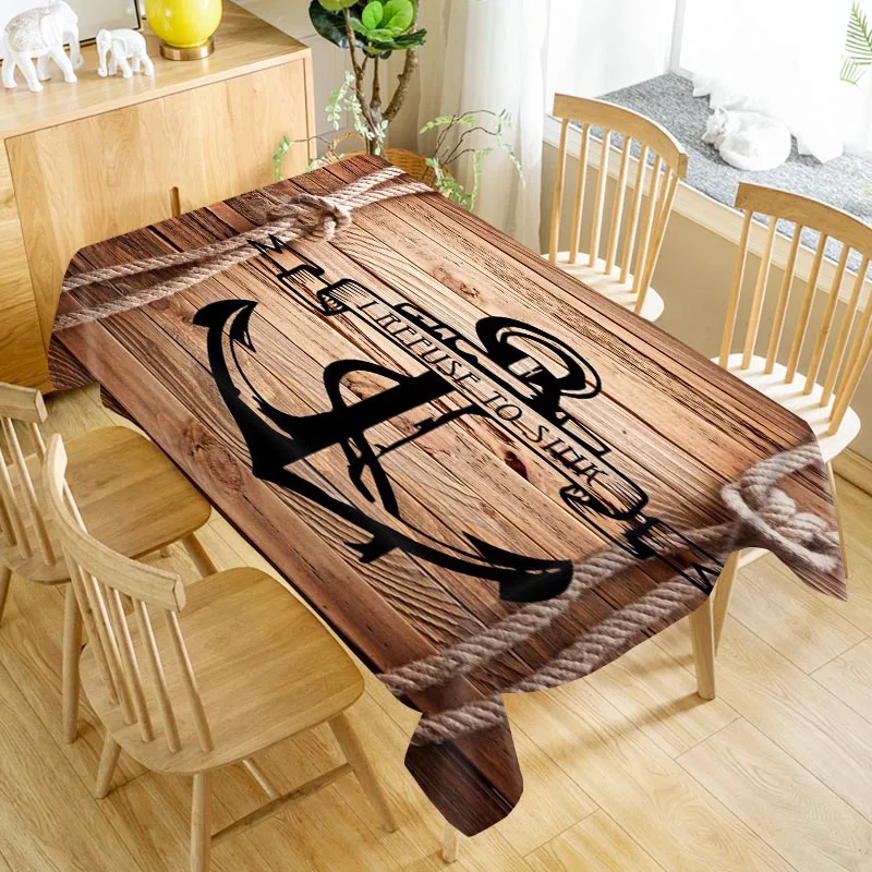 

Classic Wood and Anchor Table Cloth Oxford Print Waterproof Oilproof Home Rectangular Party Table Cover 100X140cm/140X250cm