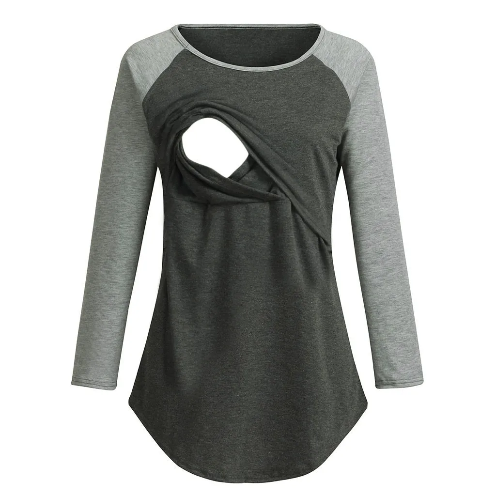 Maternity Womens Nursing Splice Long Sleeve Round Neck Breastfeeding Blouse Breastfeeding T-shirt Nursing Clothes for Women 2019