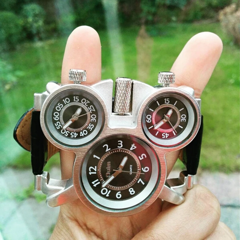 Tanie Oulm męskie zegarki Top marka luksusowe znani Tag męska wojskowy zegarek na rękę 3 strefa czasowa mężczyzna zegar skórzany zegarek kwarcowy człowiek