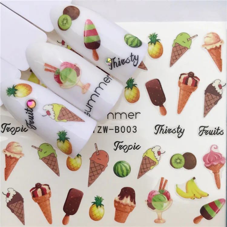 

Stickers for Nails Water Decals ice cream fruit Nail Slider Art design Decoration Manicure Foil Adhesive Wraps tools Pegatinas