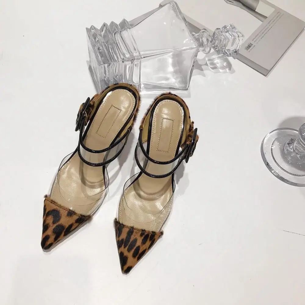 

Summer Sexy High Heels Genuine Leather Pointed Toe Shoes Woman Hot Transparent Slippers New Women Shoes Chic Zapatos De Mujer