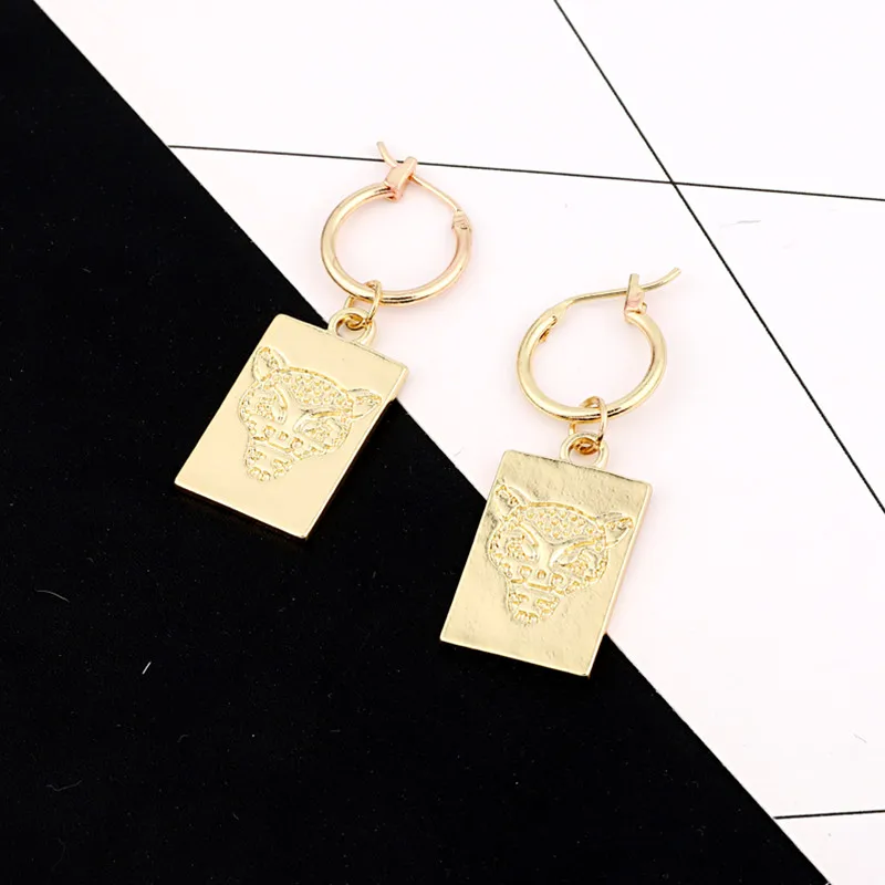 Dayoff Europe Gold Silver Rectangle Leopards Head Hoop Earrrings Animal Round Tag Earstud Women Jewelry Small Long Earrings E837-in Hoop Earrings from Jewelry & Accessories on Aliexpress.com | Alibaba Group - Image 3