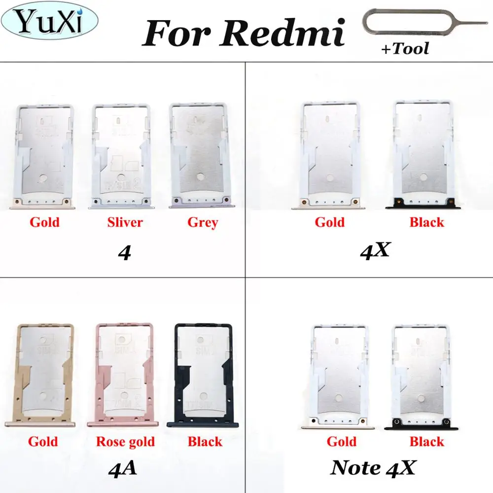 

YuXi For Xiaomi Redmi 4A / 4X / 4 / Note 4X SIM Card Tray Socket Slot Holder Adapters Replacement Spare Parts for Redmi note4X