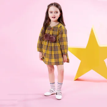 

New spring cotton kids girls dress long sleeve spring pink black plaid princess dresses for girls 2018 autumn clothes