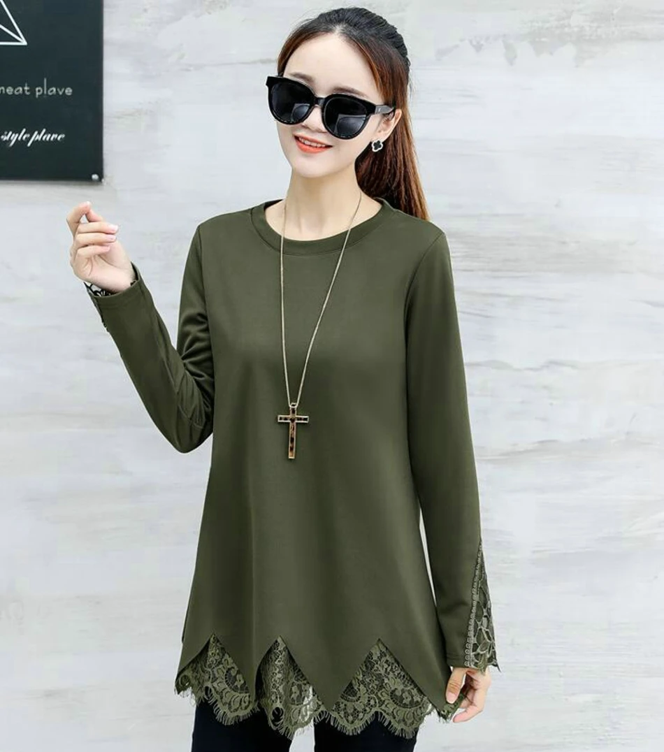 Tunic Plus Size 2018 Spring Autumn Fashion New Womens Long Sleeve Blouse Shirt Black Lace Long Tunic Tops for Women 040205