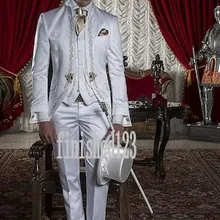 Модная вышивка жениха смокинги друзей жениха Блейзер мужские свадебные костюмы выпускного вечера на заказ(куртка+ брюки+ жилет) K: 86