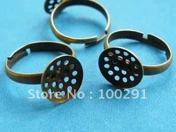 

Free shipping!!!100piece/lot antique brass bronze metal ring base blank with 12mm pad Jewelry Findings Accessories Components