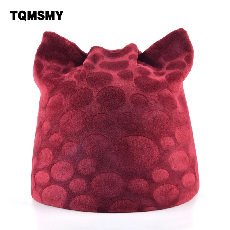 

TQMSMY Soft fabric women's Beanies autumn girl Lovely Cat Ear hat casual Ladie Maple Leaf pattern cap winter hats for women bone