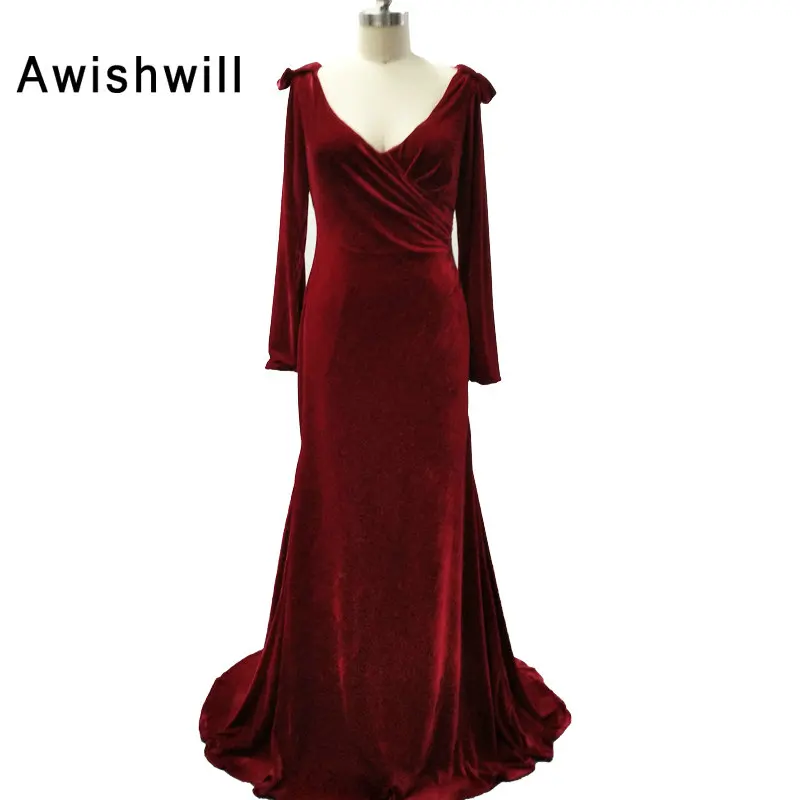 Velluto di Modo Abiti da Sera 2020 Abiti da Cerimonia Lunghi Abiti in Velluto  Abiti Del Partito con Scollo a V di Colore Bordeaux Robe De Soiree|robe de  soiree|velvet eveningvelvet evening dress -