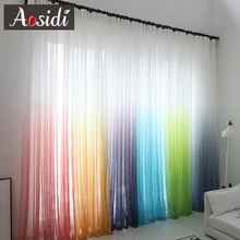 Tulle Curtains Decoration Organza-Voile Bedroom Living-Room Color-Window Gradient Hotel