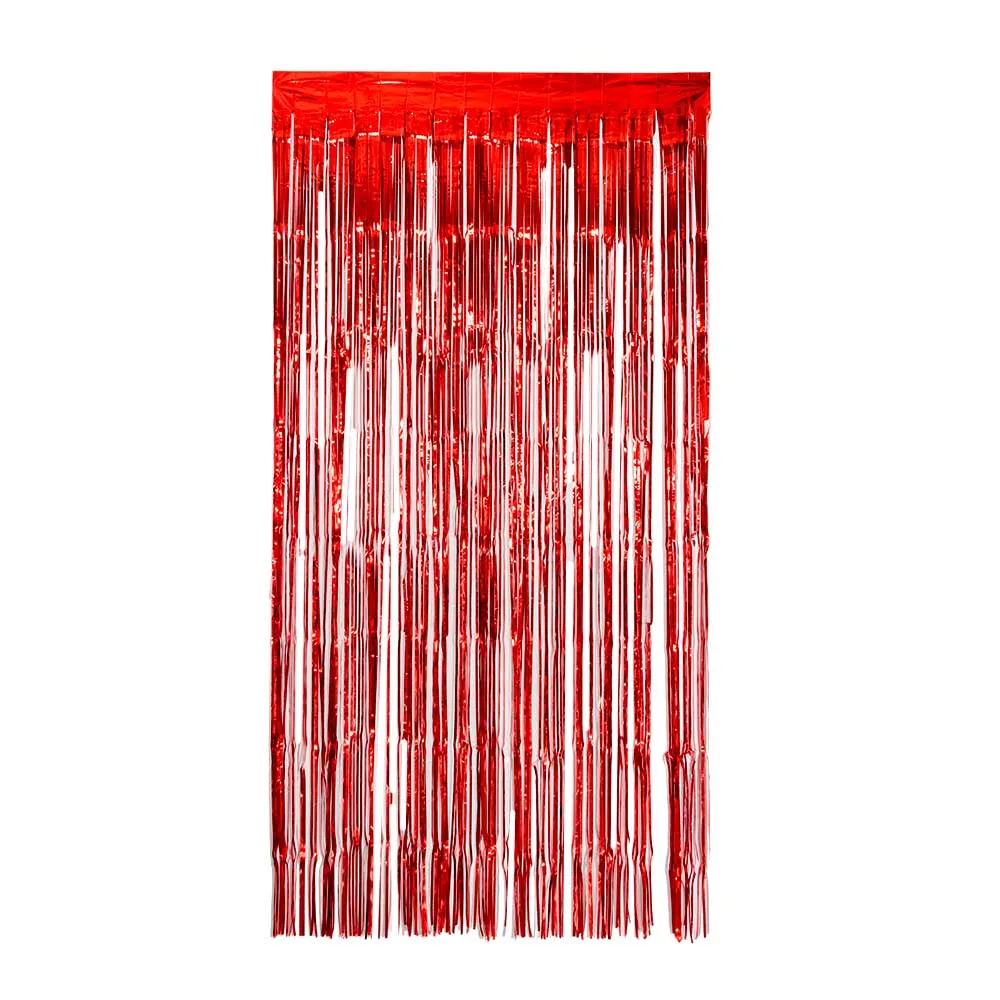 Красная, черная металлическая бахрома из фольги, мишура, блестящие занавески, кисточка, Мерцающая фотография, фон для свадебной вечеринки, украшение стены - Цвет: Красный