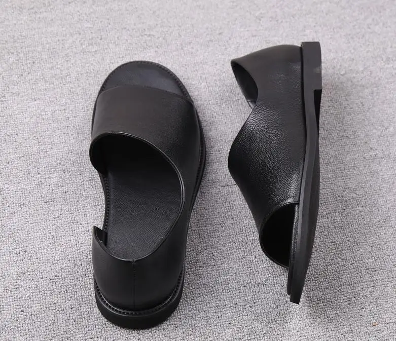 Высококачественные летние мужские сандалии; повседневная обувь в рыбацком стиле из натуральной кожи без шнуровки; мужские черные туфли на плоской подошве с открытым носком