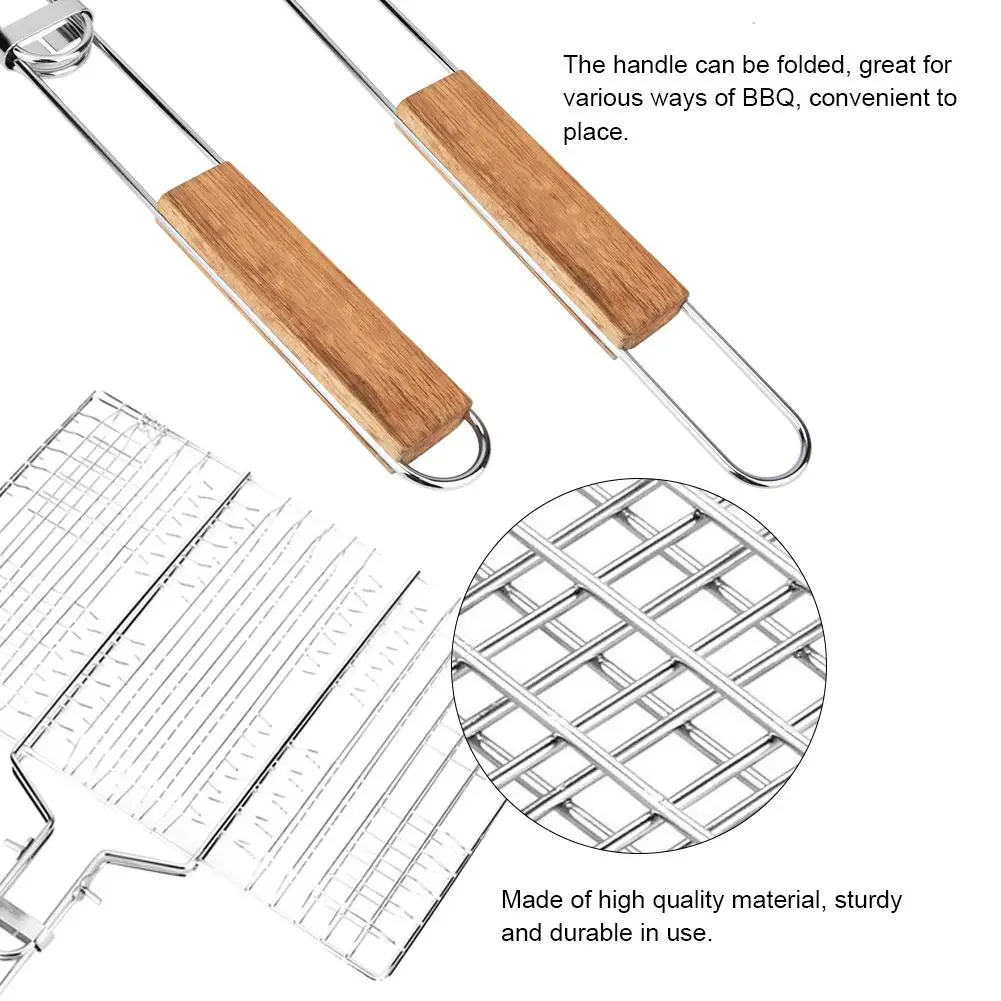 Антипригарная Тройная сетка для гриля с деревянной ручкой инструмент для барбекю гриль для рыбы сетка для наружного барбекю, гриль для рыбы инструменты для барбекю