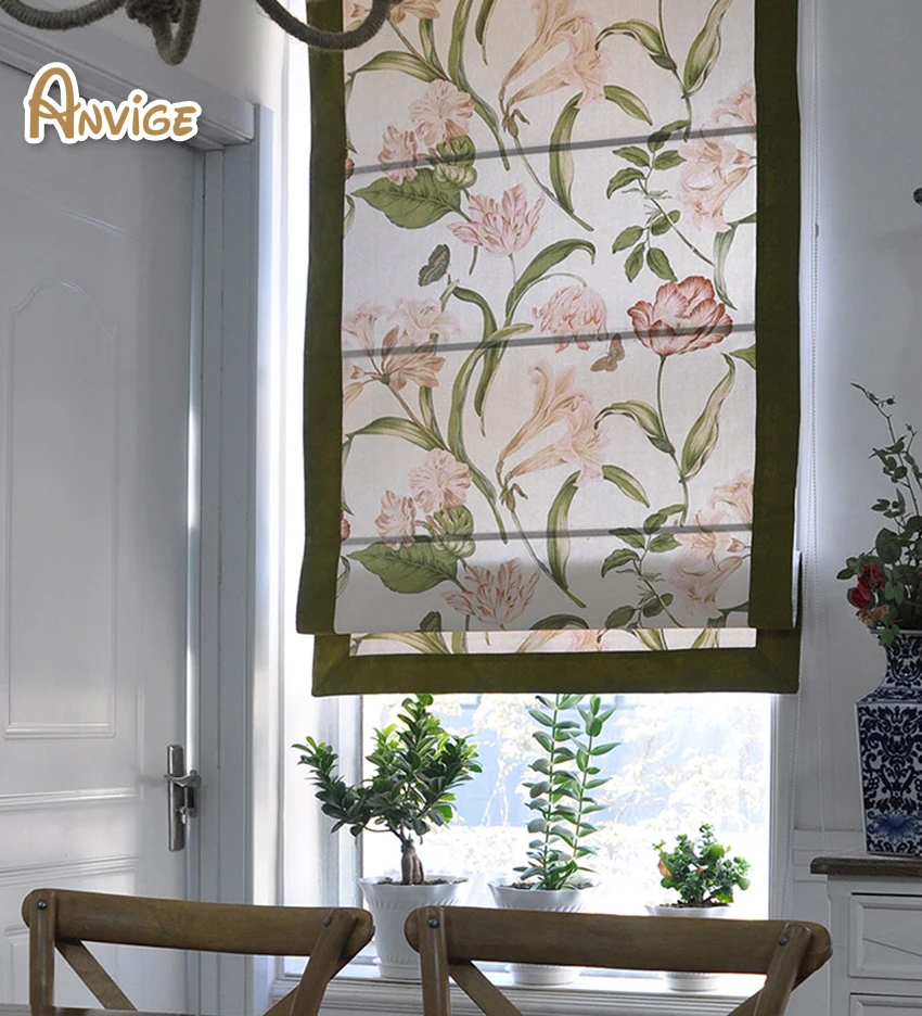 

Anvige Motorized Flower Printing Blackout Curtains Roman Blinds Cotton Fabric Rollor Blind For Living Room Free Shipping