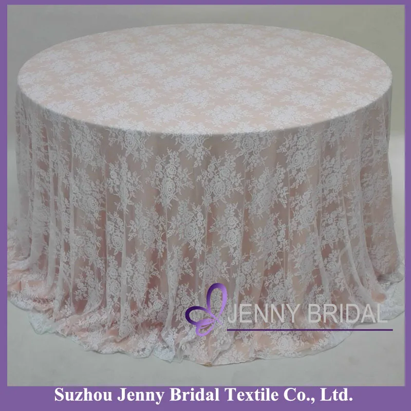 TL002W4 120" round white lace elegant wedding tableclothin Tablecloths