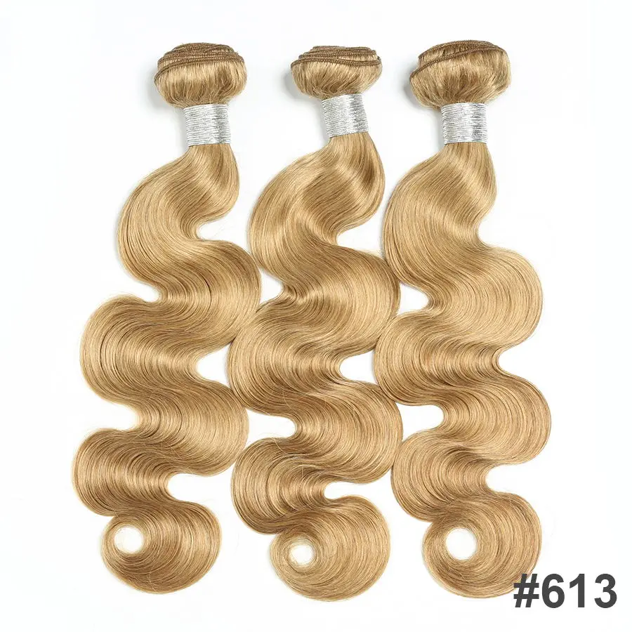 Пучки волнистых волос 1b 613 Омбре пучки бразильских локонов плетение пучки блонд 3 пучка человеческих волос mslyn remy - Цвет: #613