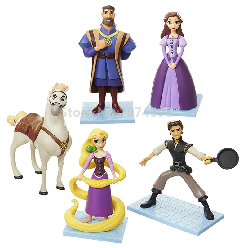 

New Tangled The Series Adventure Figurine Set Rapunzel with Pascal Maximus Prince Flynn Rider Figure Doll 5PCS Kids Toys Gifts