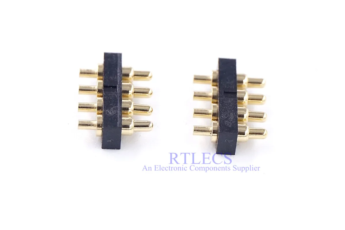 

2 pcs Spring Contact Pogo Pin Connector Probe Grid 2.0 mm 4 Position Strip 1 Row Pitch Vertical 4.5 mm Height Through Holes PCB
