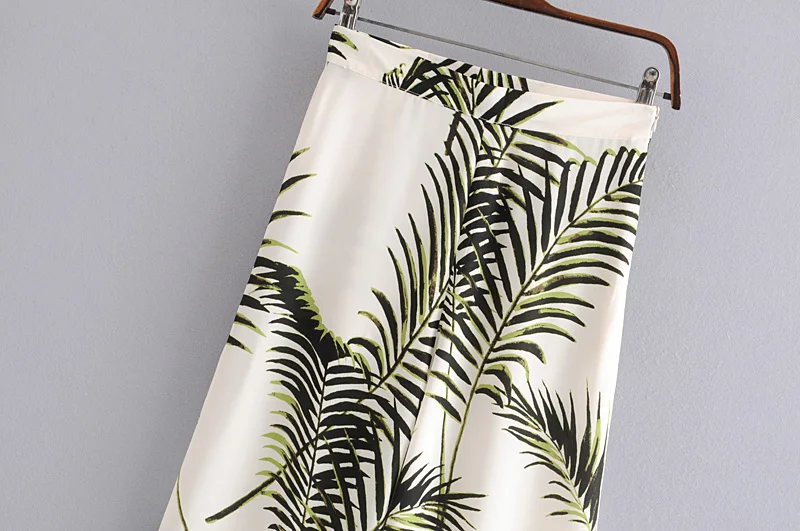 Высокая талия тропический лист печати свободные длинные палаццо брюки летние женские молнии талии широкие брюки