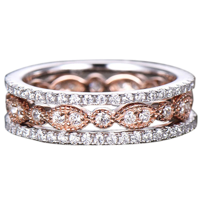 

3 Piece Set Ring Set Fashion Lady Full Set Zircon Ring Trend Section Rose Gold