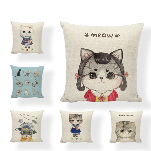 Red Cats Cute Cartoon Decor Cushion Case Cat Animals Covers Decorative Linen Pillows Home Sofa Bedroom Pillow Cover | Дом и сад