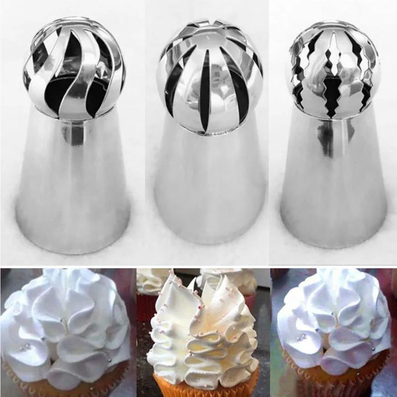 3Pcs Stainless Steel Russian Tulip Rose Flower Nozzles Birthday Cupcake