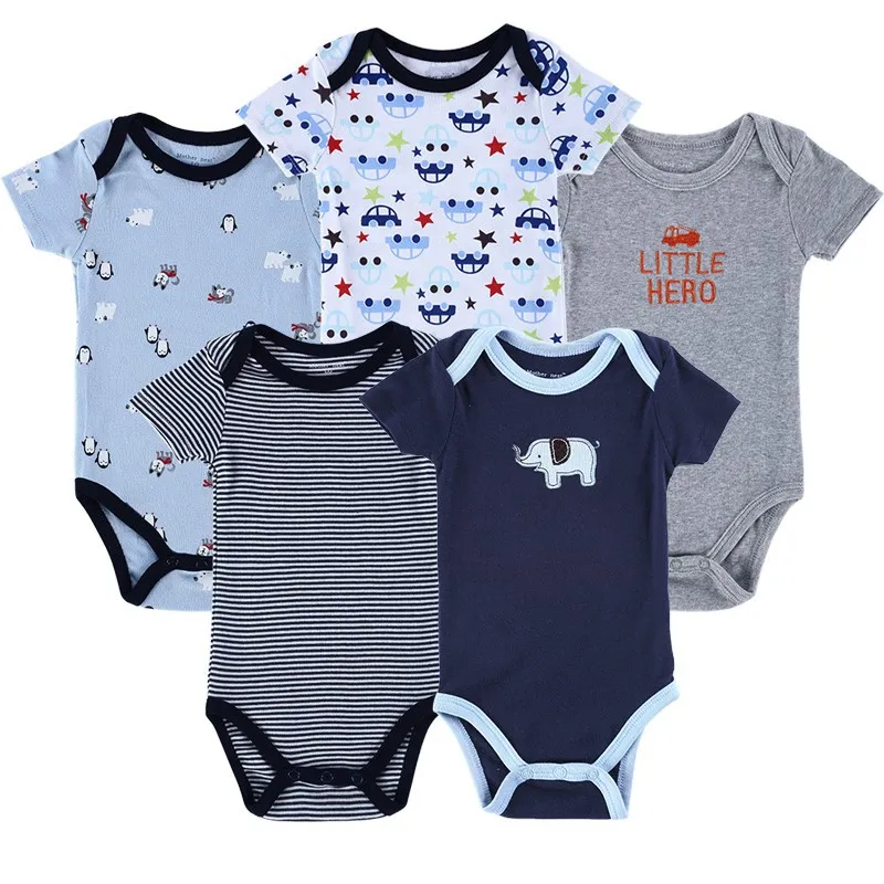 5 Pieceslot Baby Romper Set Short Sleeve Car Trimed Baby Wear Jumpsuits Baby Girl Boy Bebe Clothing Set Body Suits (3)