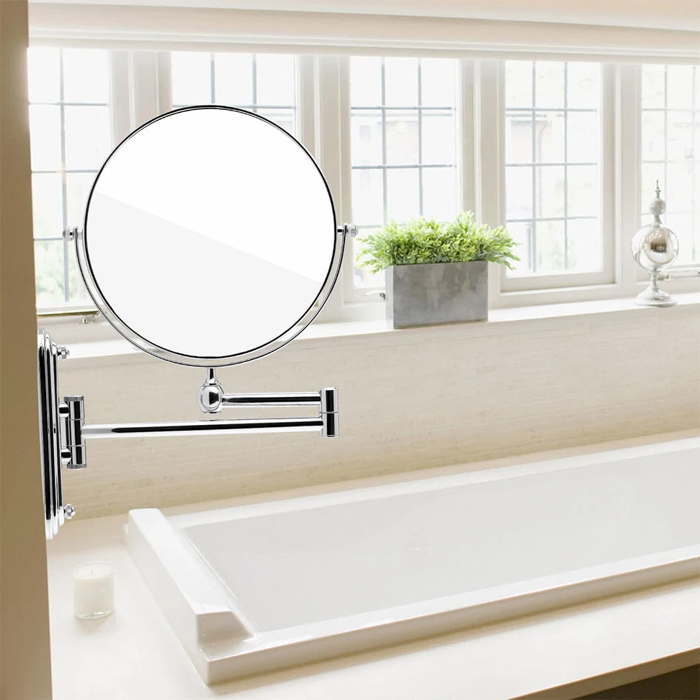 Хромированное круглое серебряное удлиняющее 8 дюймовое косметическое настенное зеркало для макияжа для бритья, зеркало для ванной комнаты 7x/10 x увеличение