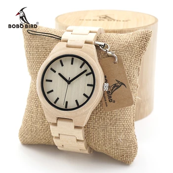 

BOBO BIRD Mens White Maple Wooden Watches with bamboo Wood Links Causal Quartz Wrist Watch in Gift Box free shipping