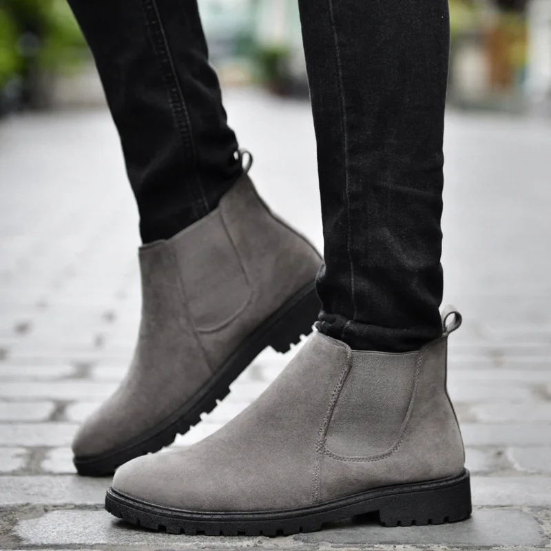 Cow Suede Chelsea Boots Men Sneakers High Quality Ankle Boots Men Shoes Leather Winter Boots Men