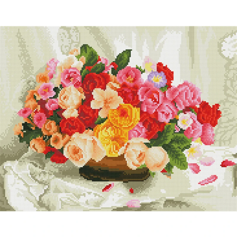 

5D Full Diamond Embroidery Distinguished air of elegance and coquetry flowers Round Painting Cross Stitch Kits