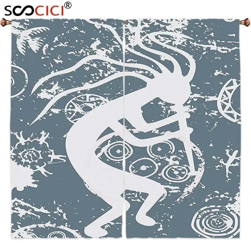

Window Curtains Treatments 2 Panels,Kokopelli Decor Collection Kokopelli Themed Grunge Tribal Symbol Fertility Deity of Native