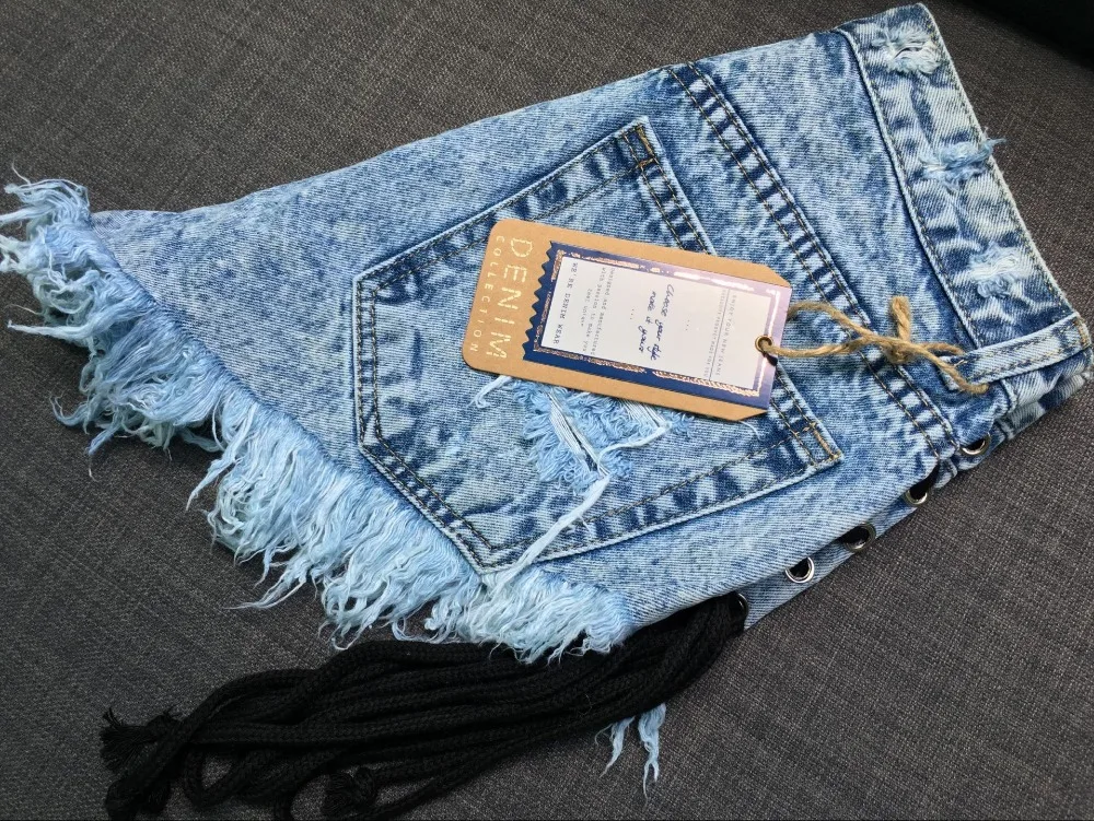 2017 Europe and the United States women's high waist open-style quilts Slim wear fringed snowflakes double banded ladies denim shorts (33)