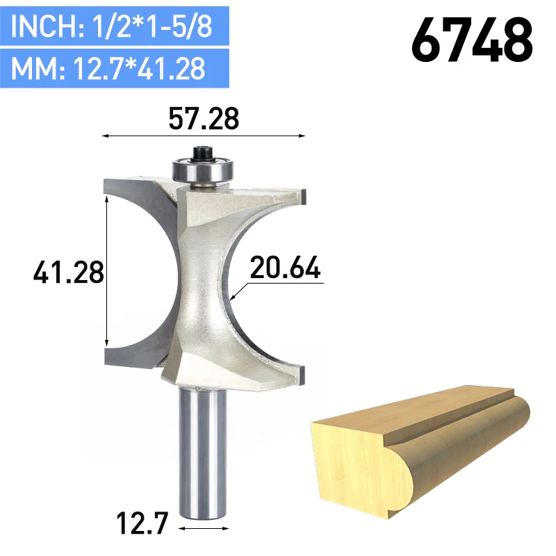 HUHAO 1 шт. 1/2 1/4 дюйма хвостовик полукруглый бит 2 Флейта концевая фреза для дерева с подшипник, деревообрабатывающий инструмент фреза - Длина режущей кромки: 6748