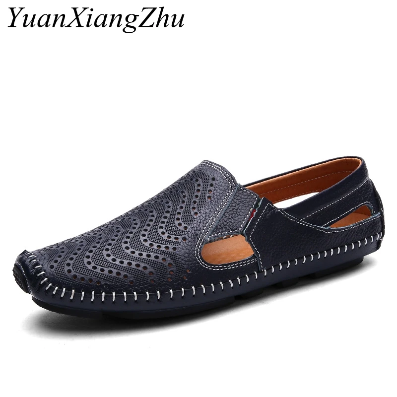 

Genuine Leather Men Loafers 2018 Summer Mesh Men Casual Shoes Leather Breathable Holes Brand Large Size Men Shoes 38-47 Size