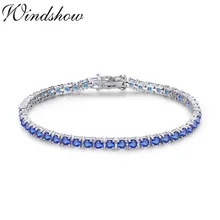 3 мм 925 пробы Серебряный кластер круглые синие камни теннисные браслеты для женщин «pulseras Pulseira» браслет ювелирные изделия подарок для подруги