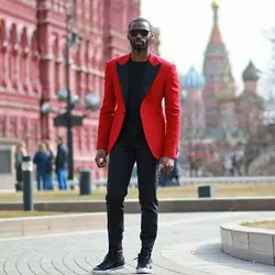 Custom Made Red Men Suits For Wedding Formal Groom Tuxedos Black Peaked Lapel Slim Fit Man Blazers 2pieces Costume Homme Ternos Custom Made Red Men Suits For Wedding Formal Groom Tuxedos Black Peaked Lapel Slim Fit Man Blazers 2pieces Costume Homme Ternos