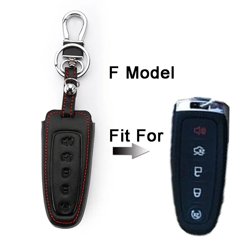 Натуральная кожа дистанционный ключ чехол оболочка для Ford Mondeo Mk3 Transit custom Fusion Edge Mondeo Mustang для Ford ключи брелок - Название цвета: F Model black