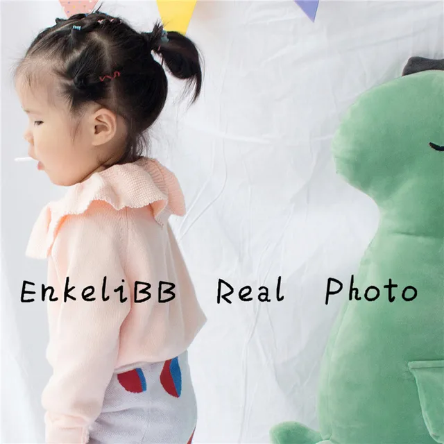 EnkeliBB Cute Solid Ruffle Collar Sweater Kid Winter Warm Sweater Toddler Girls Korea Style Long Sleeve Crochet Tops