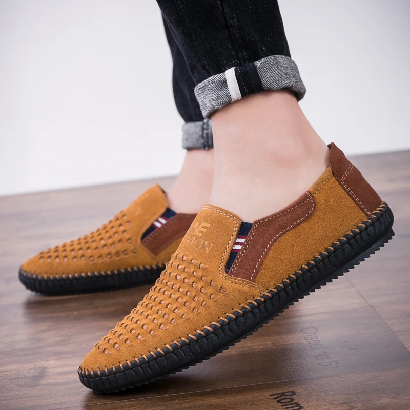 

2019 Fashion Handmade Leather Casual Shoes Men Luxury Brand Sneakers Men Slip-on Loafers Shoes Male Lightweight Flats Sneakers