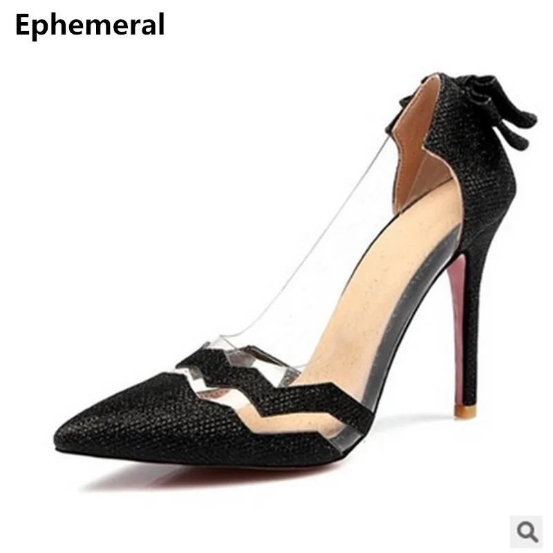 

Lady's Clear Back Knot Sexy High Quality Super High Heel Women Pumps Stilettos Sandals Red Bottom For Femininas Gold US12 14 15