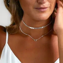 Мода Изысканные Золотые-Цвет/посеребренные блестки колье маленький кулон Шарм два слоя колье Цепочки и ожерелья для Для женщин