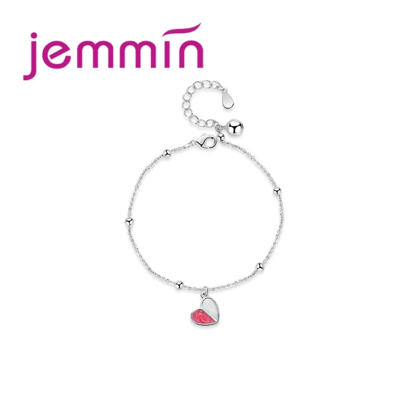 

Beautiful 925 Silver Pink Heart Pendant Adjustable Bracelets For Charming Women Girls Romantic Valentines Day Gift