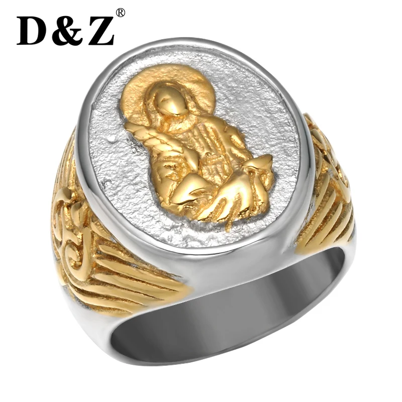 D&Z Religious Virgin Mary Ring Gold Stainless Steel Jesus' mother