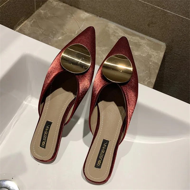 

Square heel Flat Butterfly-knot women PVC Pointed Toe Slides closed toe loafer Narrow Band summer mules woman