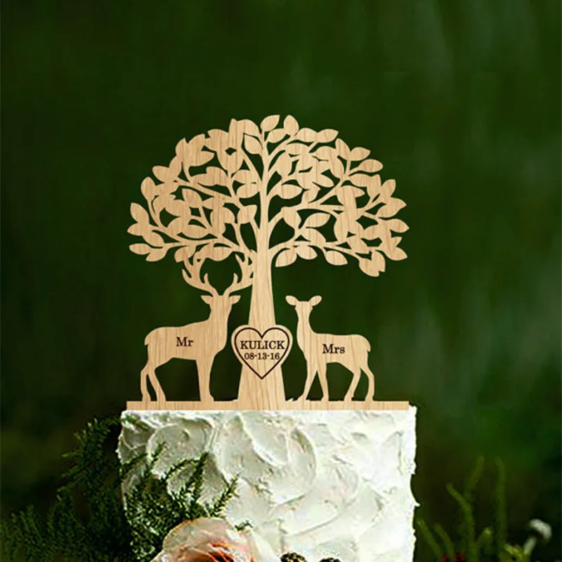 1pcs Personalized Custom Wooden Wood Mr&Mrs Deer Cake ...