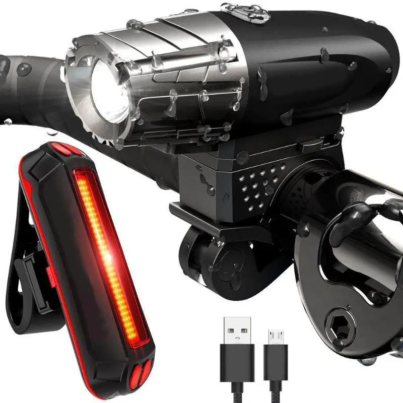 

KARRONG Waterproof MTB Bike Front Handlebar+Rear Tail Lights Lamp USB Recharge Bicycle Light 4 Modes Headlight Cycling Light Set