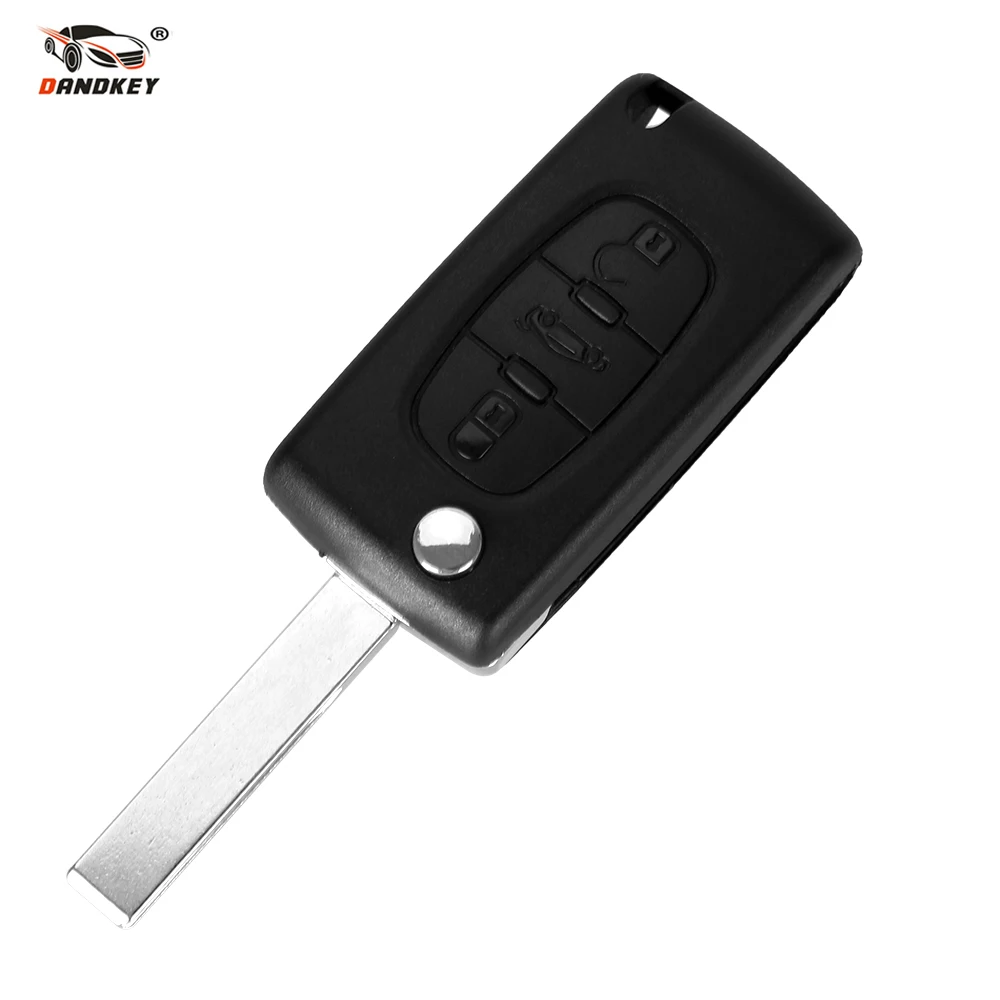 

DANDKEY 3 Button Flip Folding Remote Key Case Shell for Peugeot 307 308 407 607 CE0523/CE0536 HU83/VA2 Blade