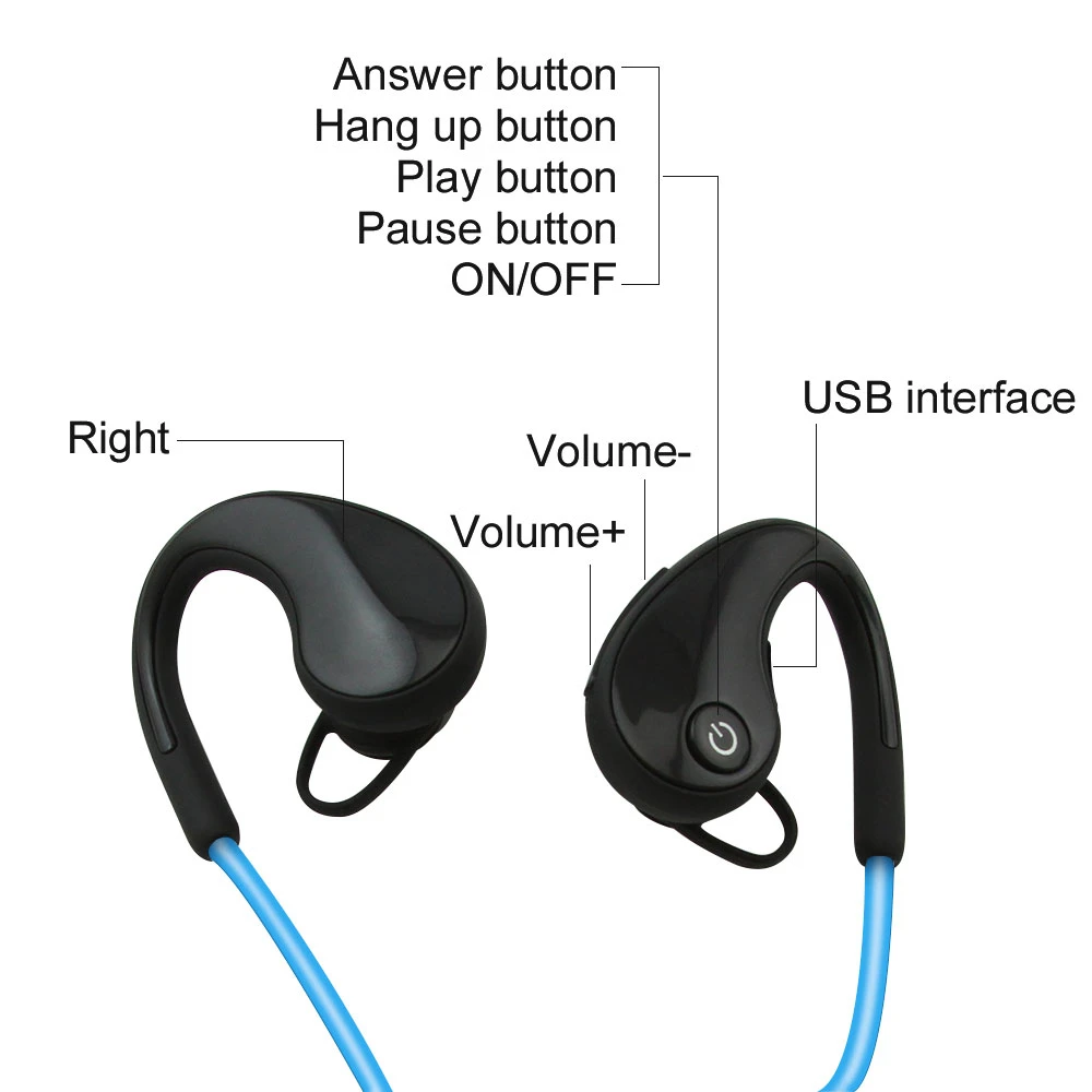 Wireless Bluetooth 4 1 Earphone Waterproof Sports Stereo Earphones Ear Hook Style Volume Control Call Music Headset For Sporter