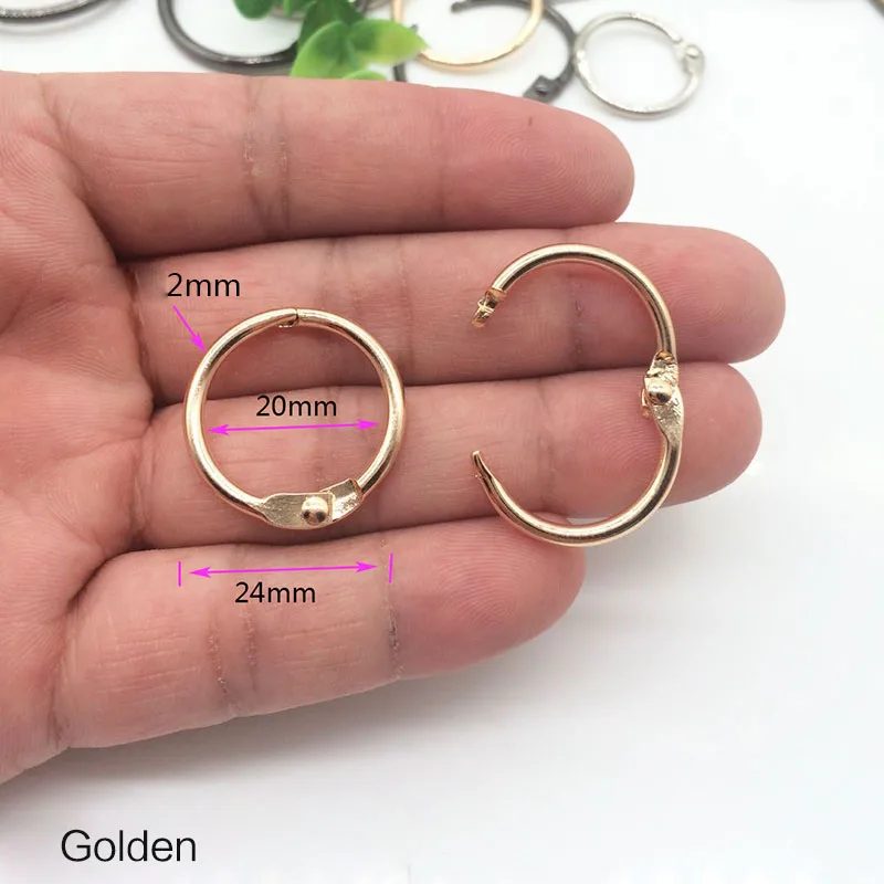 5Pc 15-38mm Golden Metal Loose Leaf Book Binder Hinged Rings Keychain Album Scrapbook Craft Black Open Rings Office Binder Hoops